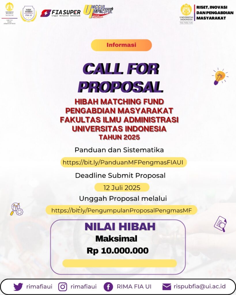 Call for Proposal Hibah Matching Fund Pengabdian Masyarakat FIA UI Tahun 2025